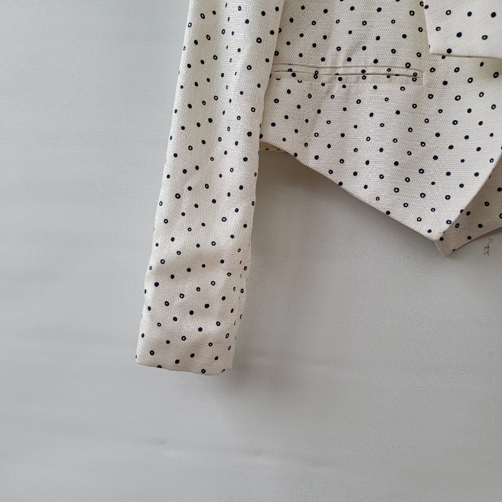 Anthropologie Cartonnier Polka Dot Blazer Size Small White Blue Bolero Jacket - Picture 5 of 16